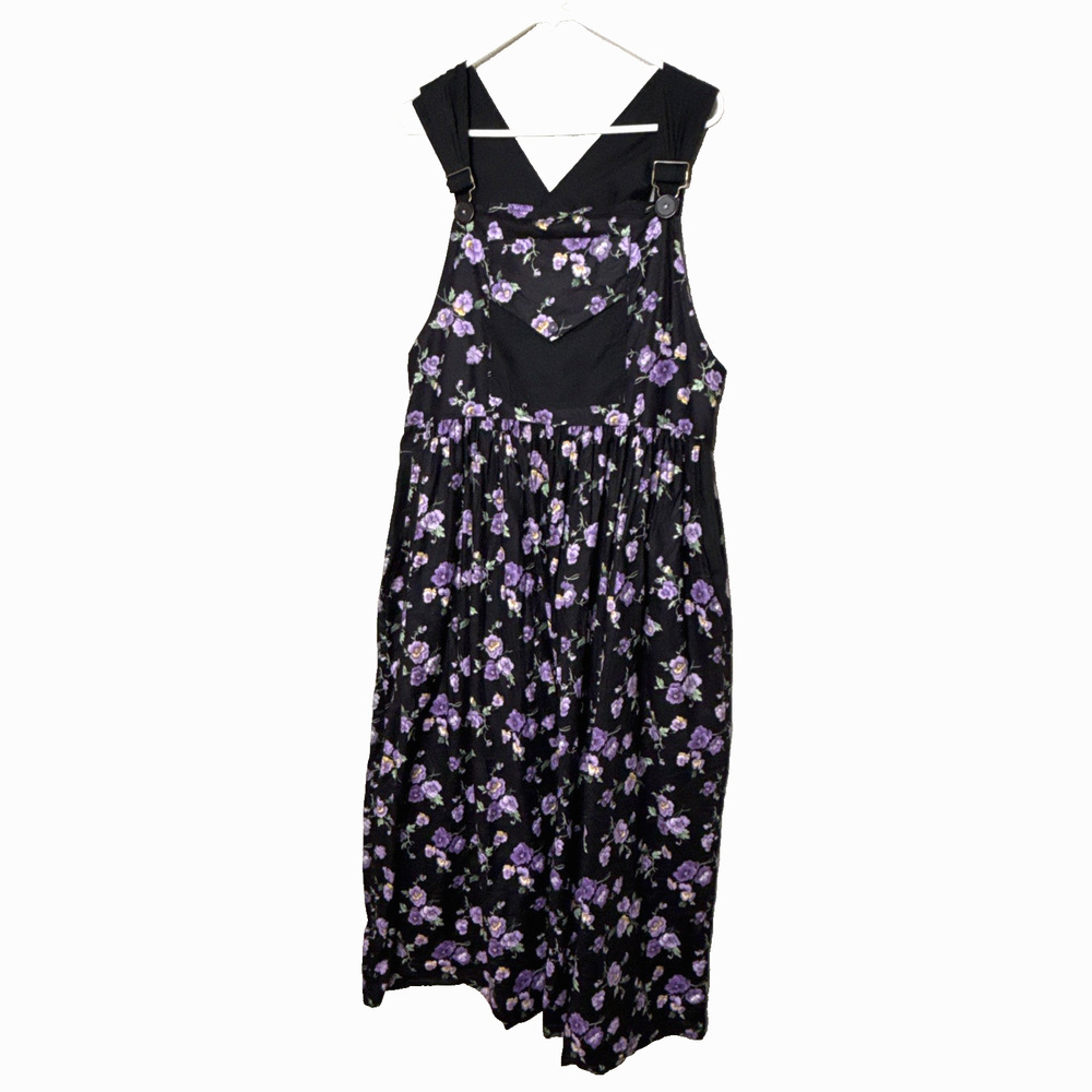 Dee's Design Handmade Overall Dress Floral M Garden Jumper Black Purple Dees